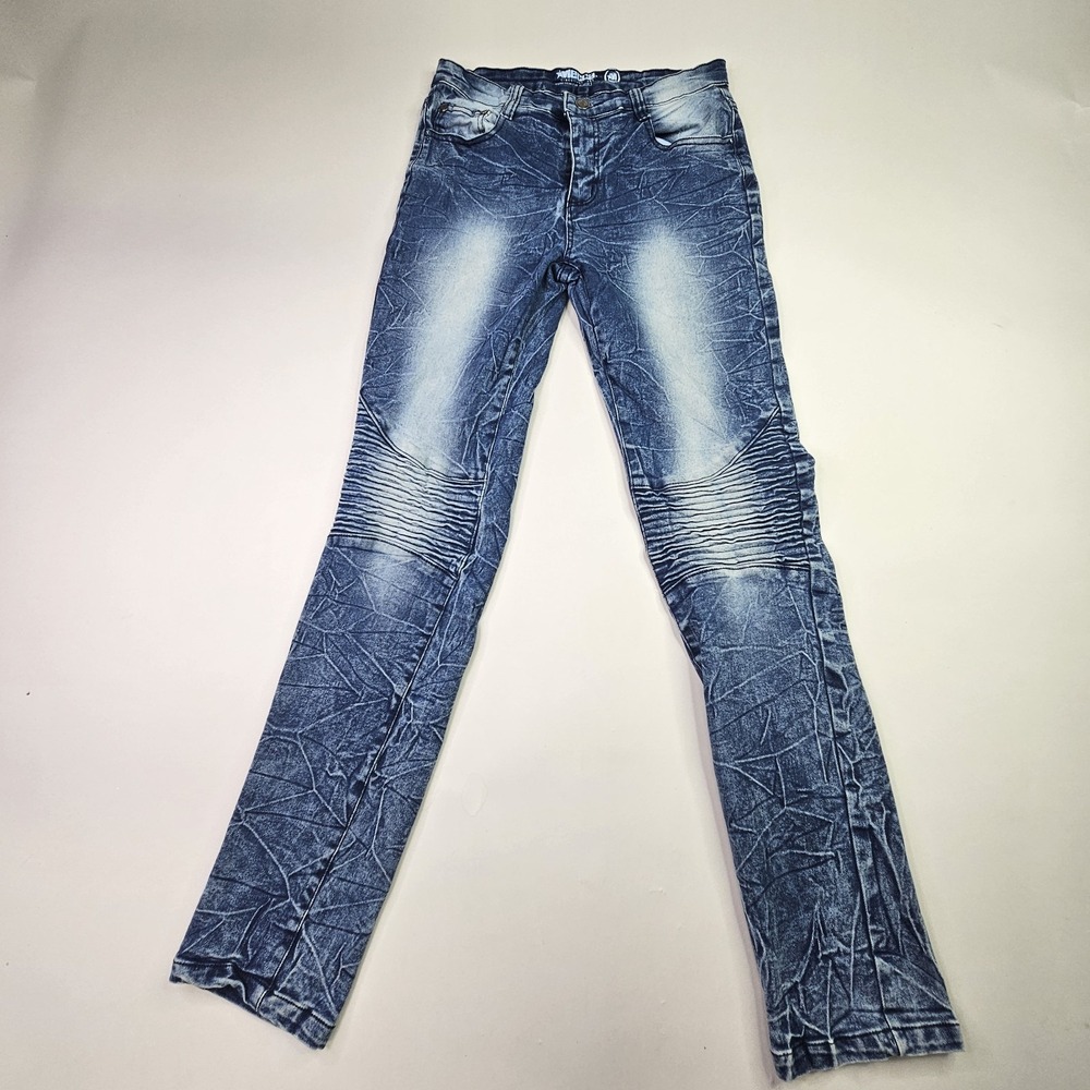 Mecca Moto Jeans Boys Size 18 Blue Acid Wash Stretch Biker Denim